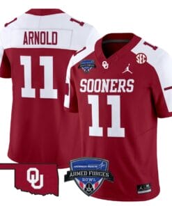 Jackson Arnold Jersey #11 Oklahoma Sooners 2025 Armed Forces Bowl Patch All Stitched Football