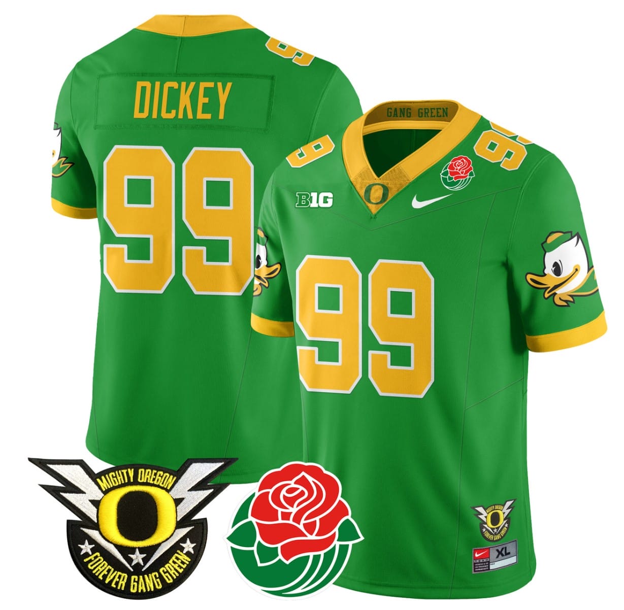 Jurrion Dickey Jersey #99 Oregon Ducks 2024 Mighty Rose Bowl Patch All Stitched Football 4 Jurrion Dickey Jersey #99 Oregon Ducks 2024 Mighty Rose Bowl Patch All Stitched Football - Image 4