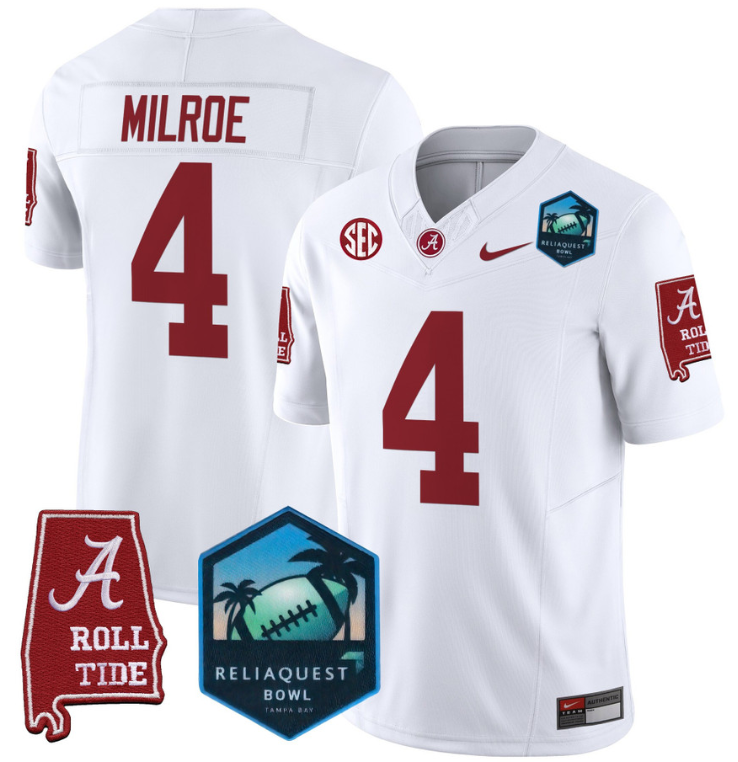 Jalen Milroe Jersey #4 Alabama Crimson Tide 2025 ReliaQuest Bowl All Stitched Football 6 Jalen Milroe Jersey #4 Alabama Crimson Tide 2025 ReliaQuest Bowl All Stitched Football - Image 6