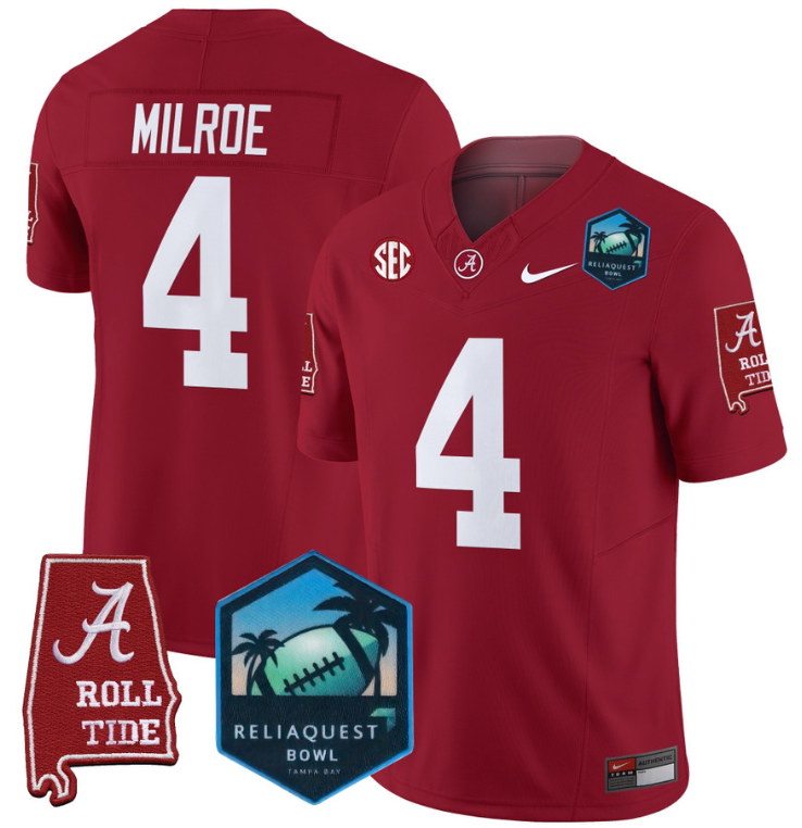 Jalen Milroe Jersey #4 Alabama Crimson Tide 2025 ReliaQuest Bowl All Stitched Football 3 Jalen Milroe Jersey #4 Alabama Crimson Tide 2025 ReliaQuest Bowl All Stitched Football - Image 3