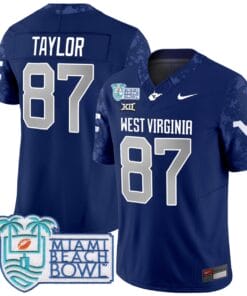 Alternative view of Kole Taylor Jersey #87 West Virginia Mountaineers 2025 Miami Beach Bowl All Stitched Football