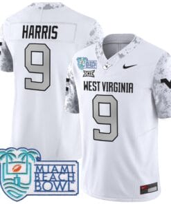 Alternative view of Major Harris Jersey #9 West Virginia Mountaineers 2025 Miami Beach Bowl All Stitched Football