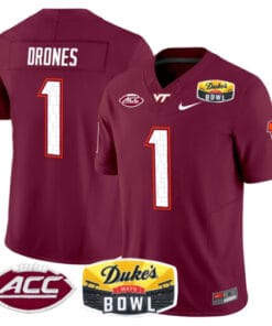 Kyron Drones Jersey #1 Virginia Tech Hokies 2025 Duke’s Mayo Bowl Patch Stitched Football 9 Maroon 5
