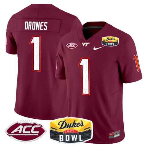 Kyron Drones Jersey #1 Virginia Tech Hokies 2025 Duke’s Mayo Bowl Patch Stitched Football 5 Kyron Drones Jersey #1 Virginia Tech Hokies 2025 Duke’s Mayo Bowl Patch Stitched Football - Image 5