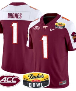 Kyron Drones Jersey #1 Virginia Tech Hokies 2025 Duke’s Mayo Bowl Patch Stitched Football