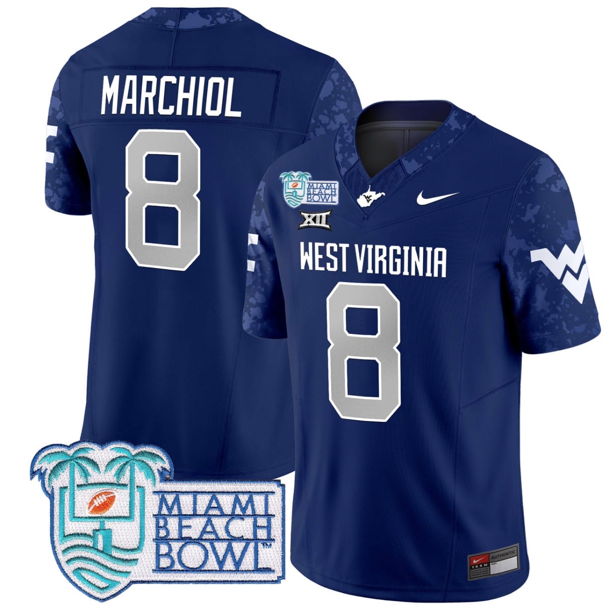 Nicco Marchiol Jersey #8 West Virginia Mountaineers 2025 Miami Beach Bowl All Stitched Football 3 Nicco Marchiol Jersey #8 West Virginia Mountaineers 2025 Miami Beach Bowl All Stitched Football - Image 3