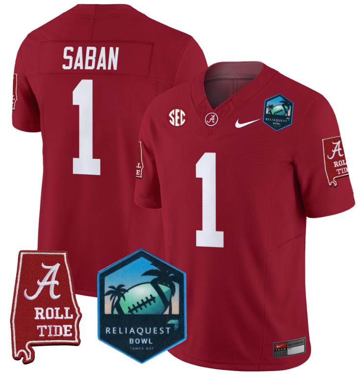 Nick Saban Jersey #1 Alabama Crimson Tide 2025 ReliaQuest Bowl All Stitched Football 4 Nick Saban Jersey #1 Alabama Crimson Tide 2025 ReliaQuest Bowl All Stitched Football - Image 4