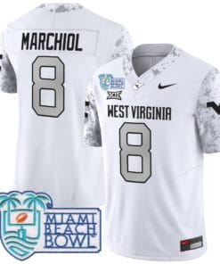 Alternative view of Nicco Marchiol Jersey #8 West Virginia Mountaineers 2025 Miami Beach Bowl All Stitched Football