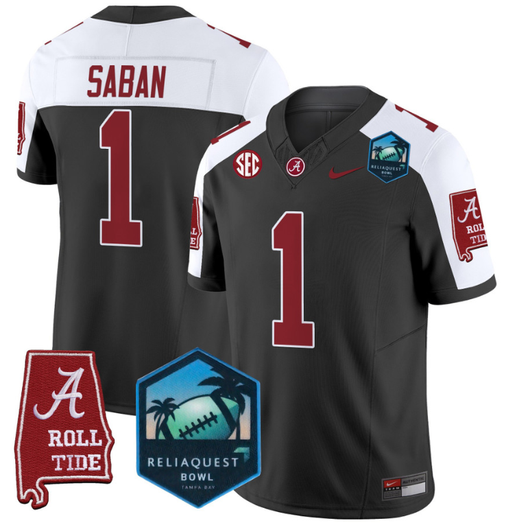 Nick Saban Jersey #1 Alabama Crimson Tide 2025 ReliaQuest Bowl All Stitched Football 1 Nick Saban Jersey #1 Alabama Crimson Tide 2025 ReliaQuest Bowl All Stitched Football