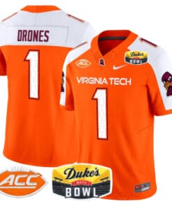Kyron Drones Jersey #1 Virginia Tech Hokies 2025 Duke’s Mayo Bowl Patch Stitched Football 8 Orange Alternate 13