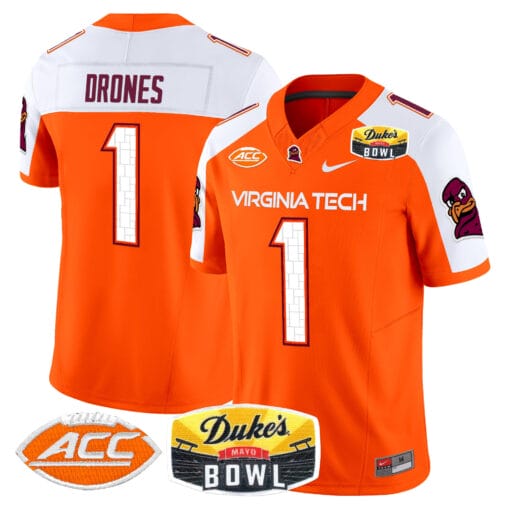 Kyron Drones Jersey #1 Virginia Tech Hokies 2025 Duke’s Mayo Bowl Patch Stitched Football 4 Kyron Drones Jersey #1 Virginia Tech Hokies 2025 Duke’s Mayo Bowl Patch Stitched Football - Image 4
