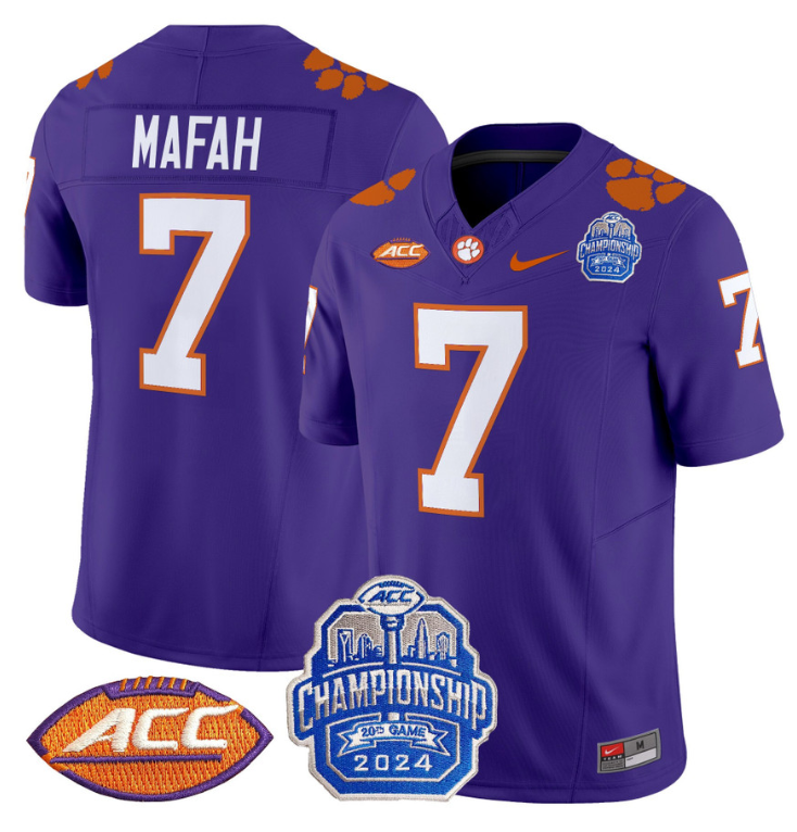 Phil Mafah Jersey #7 Clemson Tigers 2024 ACC Championship Patch Stitched Football 1 Phil Mafah Jersey #7 Clemson Tigers 2024 ACC Championship Patch Stitched Football