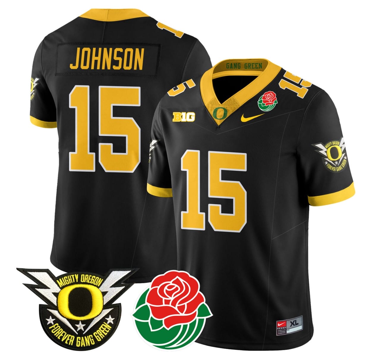Tez Johnson Jersey #15 Oregon Ducks 2024 Mighty Rose Bowl Patch All Stitched Football 1 Tez Johnson Jersey #15 Oregon Ducks 2024 Mighty Rose Bowl Patch All Stitched Football