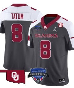 Alternative view of Taylor Tatum Jersey #8 Oklahoma Sooners 2025 Armed Forces Bowl Patch All Stitched Football