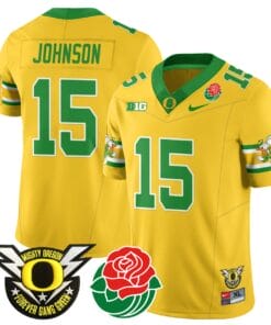 Tez Johnson Jersey #15 Oregon Ducks 2024 Mighty Rose Bowl Patch All Stitched Football 17 T81U23E