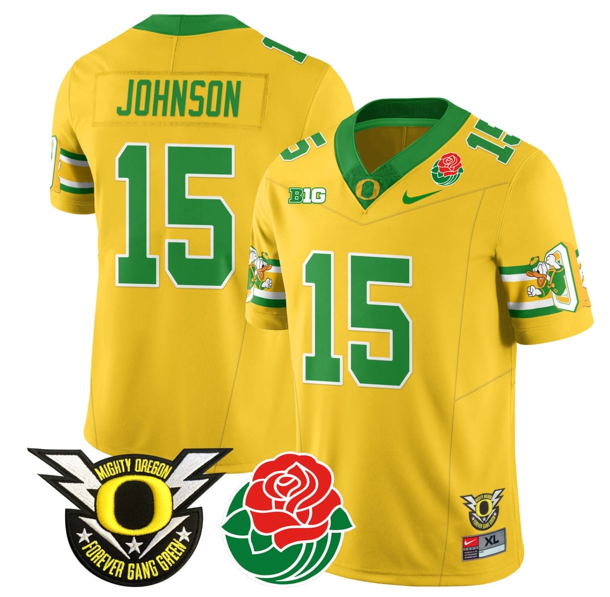 Tez Johnson Jersey #15 Oregon Ducks 2024 Mighty Rose Bowl Patch All Stitched Football 6 Tez Johnson Jersey #15 Oregon Ducks 2024 Mighty Rose Bowl Patch All Stitched Football - Image 6