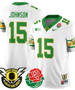 Tez Johnson Jersey #15 Oregon Ducks 2024 Mighty Rose Bowl Patch All Stitched Football 18 T8W0635