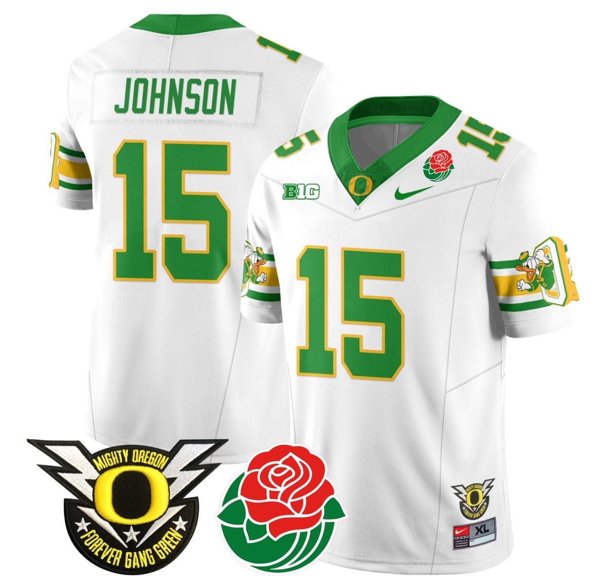 Tez Johnson Jersey #15 Oregon Ducks 2024 Mighty Rose Bowl Patch All Stitched Football 7 Tez Johnson Jersey #15 Oregon Ducks 2024 Mighty Rose Bowl Patch All Stitched Football - Image 7