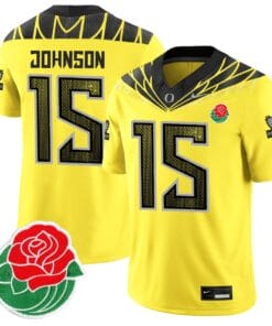 Tez Johnson Jersey #15 Oregon Ducks 2024 Mighty Rose Bowl Patch All Stitched Football 13 TCFUF88