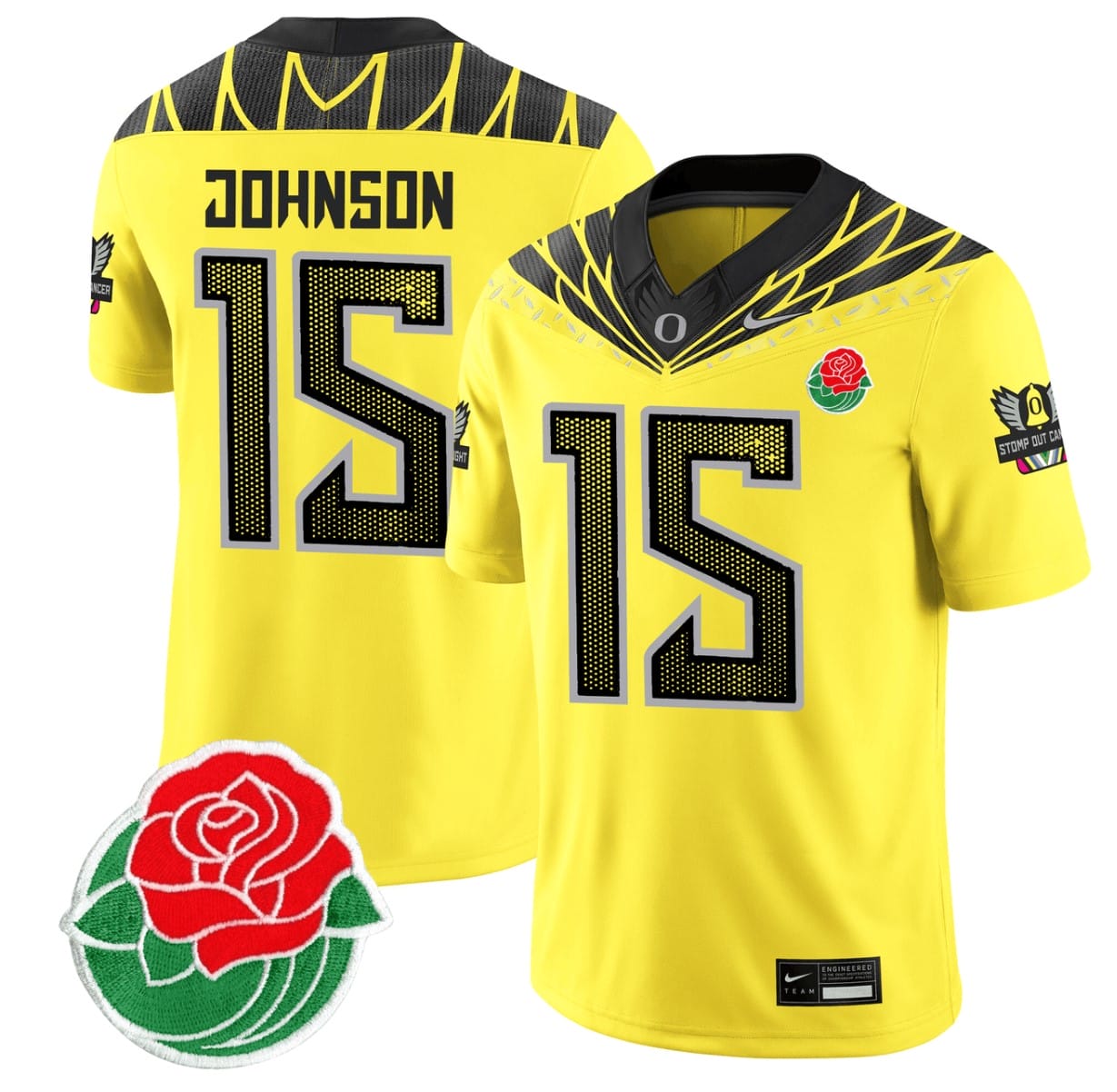 Tez Johnson Jersey #15 Oregon Ducks 2024 Mighty Rose Bowl Patch All Stitched Football 2 Tez Johnson Jersey #15 Oregon Ducks 2024 Mighty Rose Bowl Patch All Stitched Football - Image 2