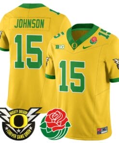 Tez Johnson Jersey #15 Oregon Ducks 2024 Mighty Rose Bowl Patch All Stitched Football 21 TGLG4R9