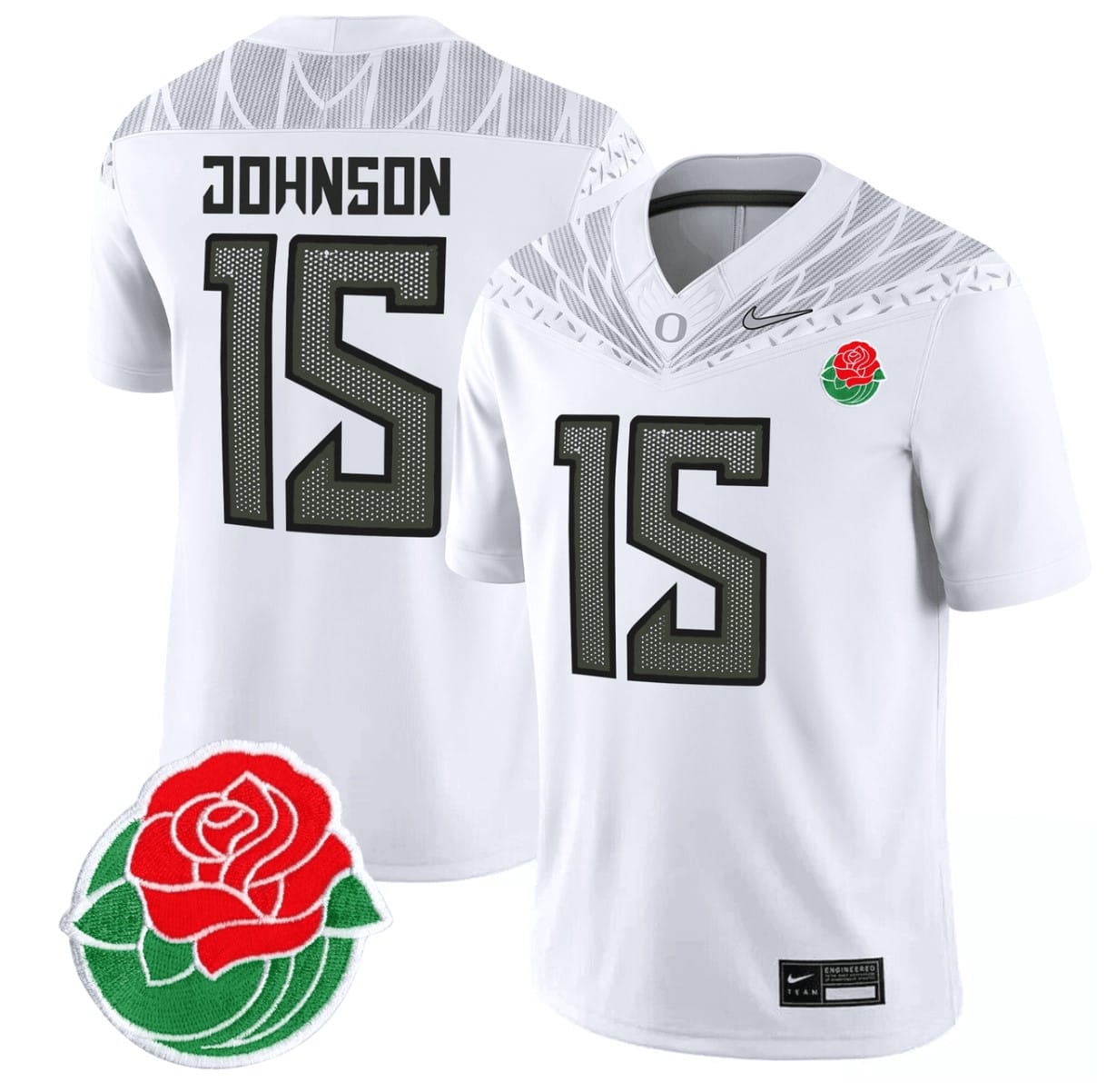 Tez Johnson Jersey #15 Oregon Ducks 2024 Mighty Rose Bowl Patch All Stitched Football 3 Tez Johnson Jersey #15 Oregon Ducks 2024 Mighty Rose Bowl Patch All Stitched Football - Image 3