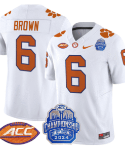 Alternative view of Tyler Brown Jersey #6 Clemson Tigers 2024 ACC Championship Patch Stitched Football