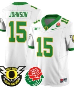 Tez Johnson Jersey #15 Oregon Ducks 2024 Mighty Rose Bowl Patch All Stitched Football 22 TMACMJG