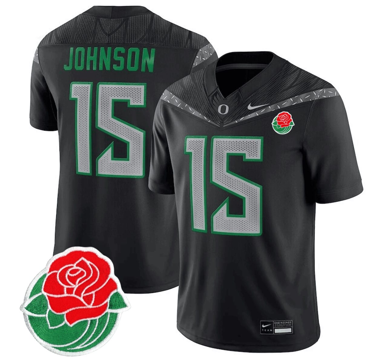 Tez Johnson Jersey #15 Oregon Ducks 2024 Mighty Rose Bowl Patch All Stitched Football 5 Tez Johnson Jersey #15 Oregon Ducks 2024 Mighty Rose Bowl Patch All Stitched Football - Image 5