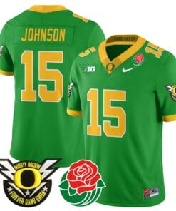 Tez Johnson Jersey #15 Oregon Ducks 2024 Mighty Rose Bowl Patch All Stitched Football 23 TUF5132