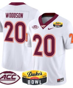 Alternative view of Caleb Woodson Jersey #20 Virginia Tech Hokies 2025 Duke’s Mayo Bowl Patch Stitched Football