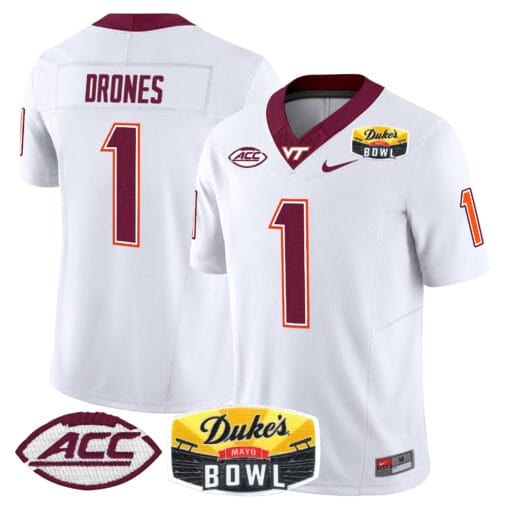 Kyron Drones Jersey #1 Virginia Tech Hokies 2025 Duke’s Mayo Bowl Patch Stitched Football 2 Kyron Drones Jersey #1 Virginia Tech Hokies 2025 Duke’s Mayo Bowl Patch Stitched Football - Image 2