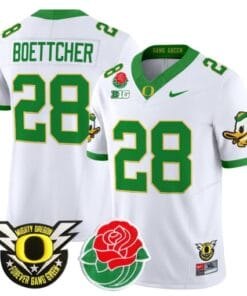 Alternative view of Bryce Boettcher Jersey #28 Oregon Ducks 2025 Rose Bowl Game Patch All Stitched Football