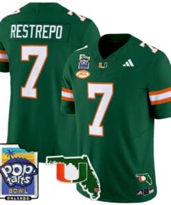 Alternative view of Xavier Restrepo Jersey #7 Miami Hurricanes 2025 PopTarts Bowl Patch Football All Stitched