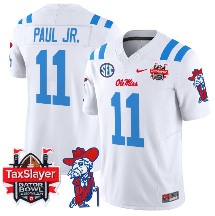 Chris Paul Jr Jersey #11 Ole Miss Rebels 2025 Gator Bowl Patch 2024 Stitched Football 1 Chris Paul Jr Jersey #11 Ole Miss Rebels 2025 Gator Bowl Patch 2024 Stitched Football