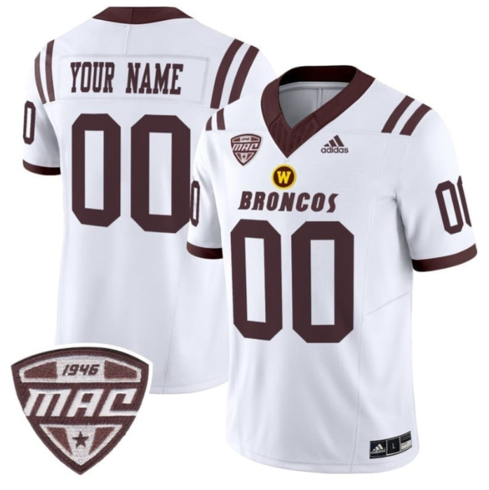 Custom Western Michigan Broncos Jersey Name, Number Football Stitched White 1 Custom Western Michigan Broncos Jersey Name, Number Football Stitched White