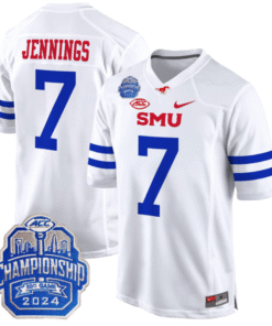 Alternative view of Kevin Jennings Jersey #7 SMU Mustangs 2024 ACC Championship Patch Stitched Football