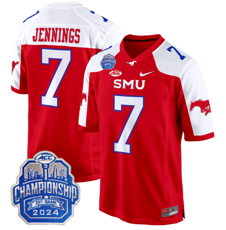 Kevin Jennings Jersey #7 SMU Mustangs 2024 ACC Championship Patch Stitched Football 4 Kevin Jennings Jersey #7 SMU Mustangs 2024 ACC Championship Patch Stitched Football - Image 4
