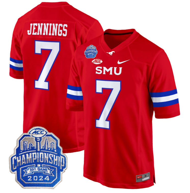 Kevin Jennings Jersey #7 SMU Mustangs 2024 ACC Championship Patch Stitched Football 3 Kevin Jennings Jersey #7 SMU Mustangs 2024 ACC Championship Patch Stitched Football - Image 3