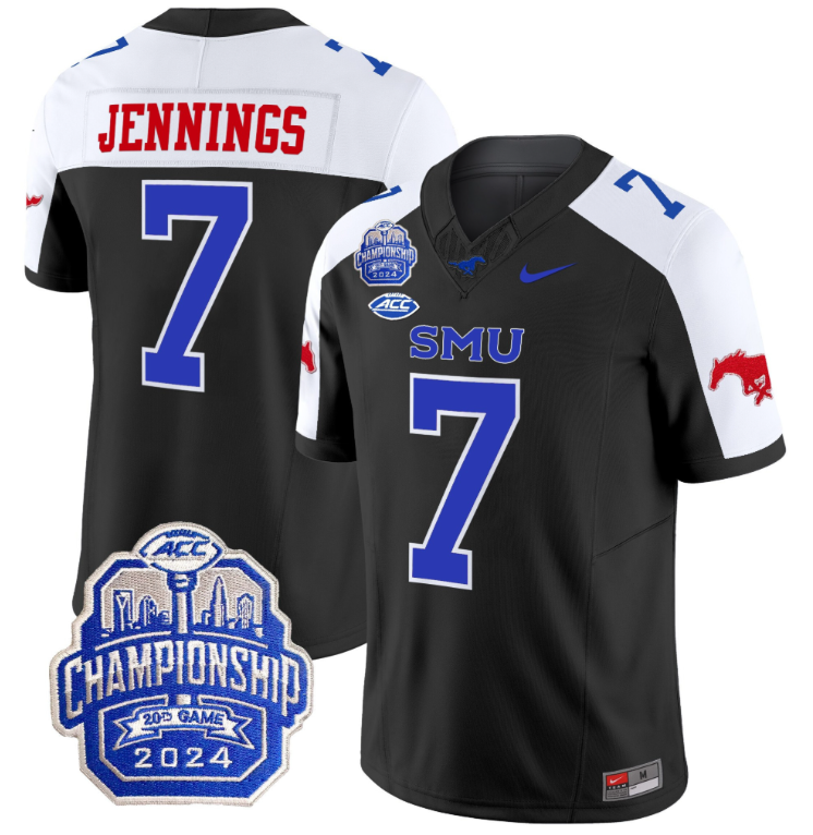 Kevin Jennings Jersey #7 SMU Mustangs 2024 ACC Championship Patch Stitched Football 1 Kevin Jennings Jersey #7 SMU Mustangs 2024 ACC Championship Patch Stitched Football