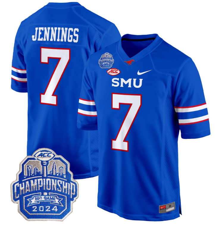 Kevin Jennings Jersey #7 SMU Mustangs 2024 ACC Championship Patch Stitched Football 5 Kevin Jennings Jersey #7 SMU Mustangs 2024 ACC Championship Patch Stitched Football - Image 5