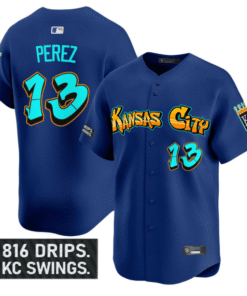 Salvador Perez Jersey 13 Kansas City Royals Graffiti Crown Drop Stitched Royal