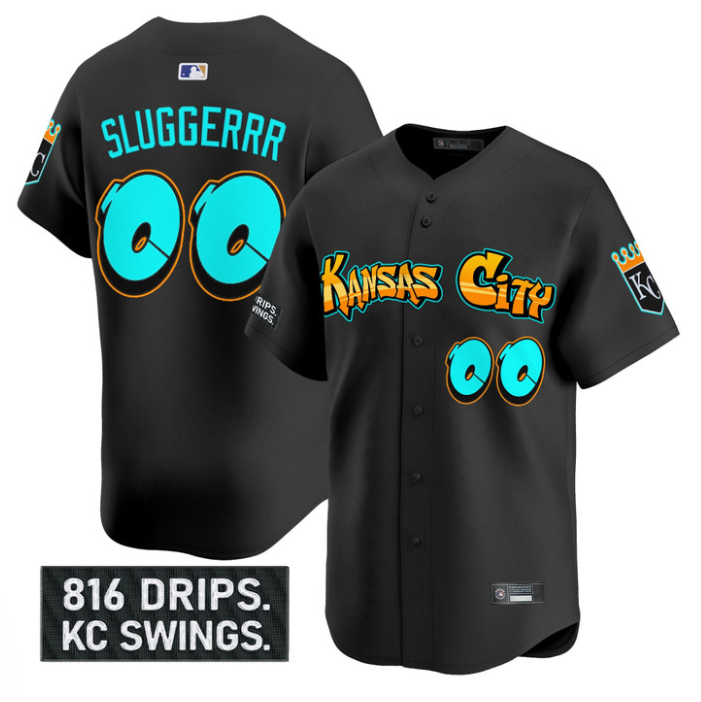 Sluggerrr Jersey #00 Kansas City Royals Graffiti Crown Drop Stitched Baseball 1 Sluggerrr Jersey #00 Kansas City Royals Graffiti Crown Drop Stitched Baseball