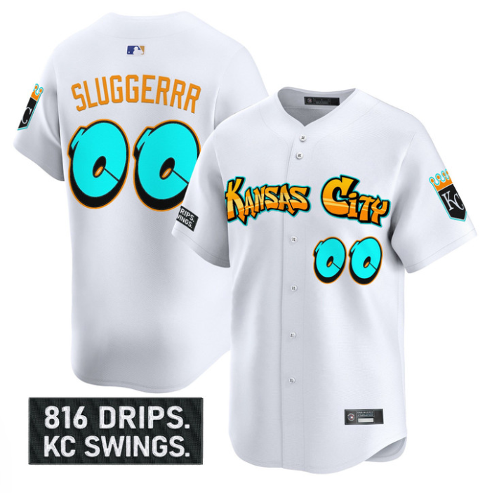 Sluggerrr Jersey #00 Kansas City Royals Graffiti Crown Drop Stitched Baseball 2 Sluggerrr Jersey #00 Kansas City Royals Graffiti Crown Drop Stitched Baseball - Image 2