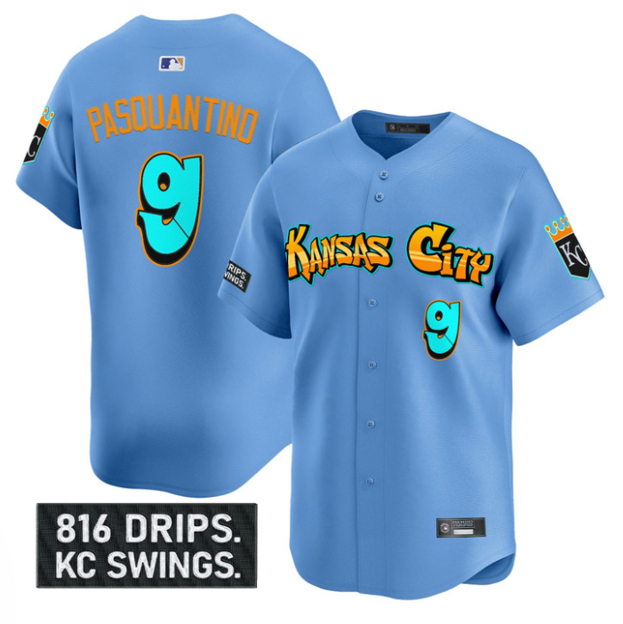 Vinnie Pasquantino Jersey #9 Kansas City Royals Graffiti Crown Drop Stitched Baseball 5 Vinnie Pasquantino Jersey #9 Kansas City Royals Graffiti Crown Drop Stitched Baseball - Image 5