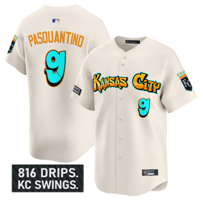 Vinnie Pasquantino Jersey #9 Kansas City Royals Graffiti Crown Drop Stitched Baseball 4 Vinnie Pasquantino Jersey #9 Kansas City Royals Graffiti Crown Drop Stitched Baseball - Image 4