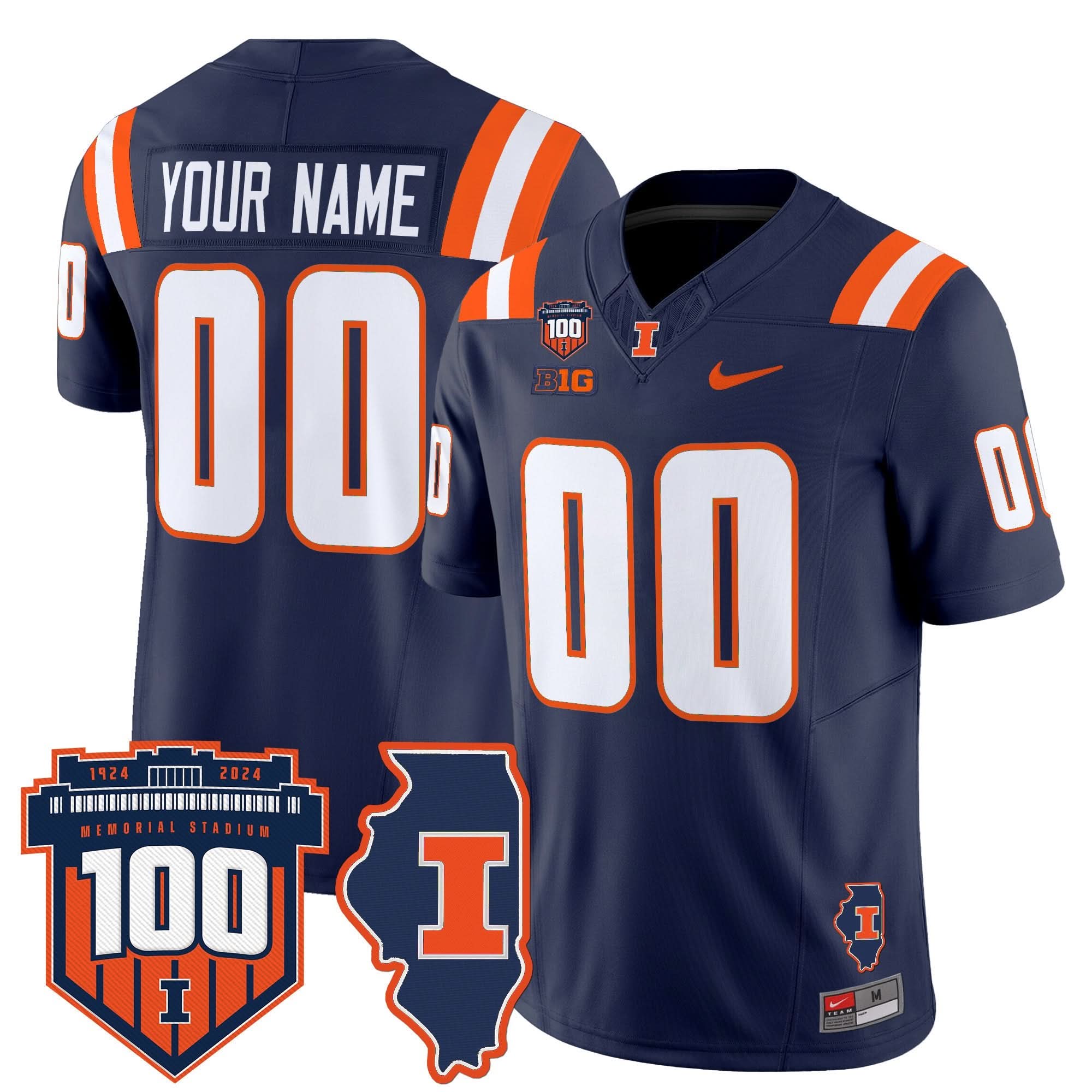 Custom Illinois Fighting Illini Jersey 100th Memorial Stadium Patch Vapor Limited - All Stitched 3 Custom Illinois Fighting Illini Jersey 100th Memorial Stadium Patch Vapor Limited - All Stitched - Image 3