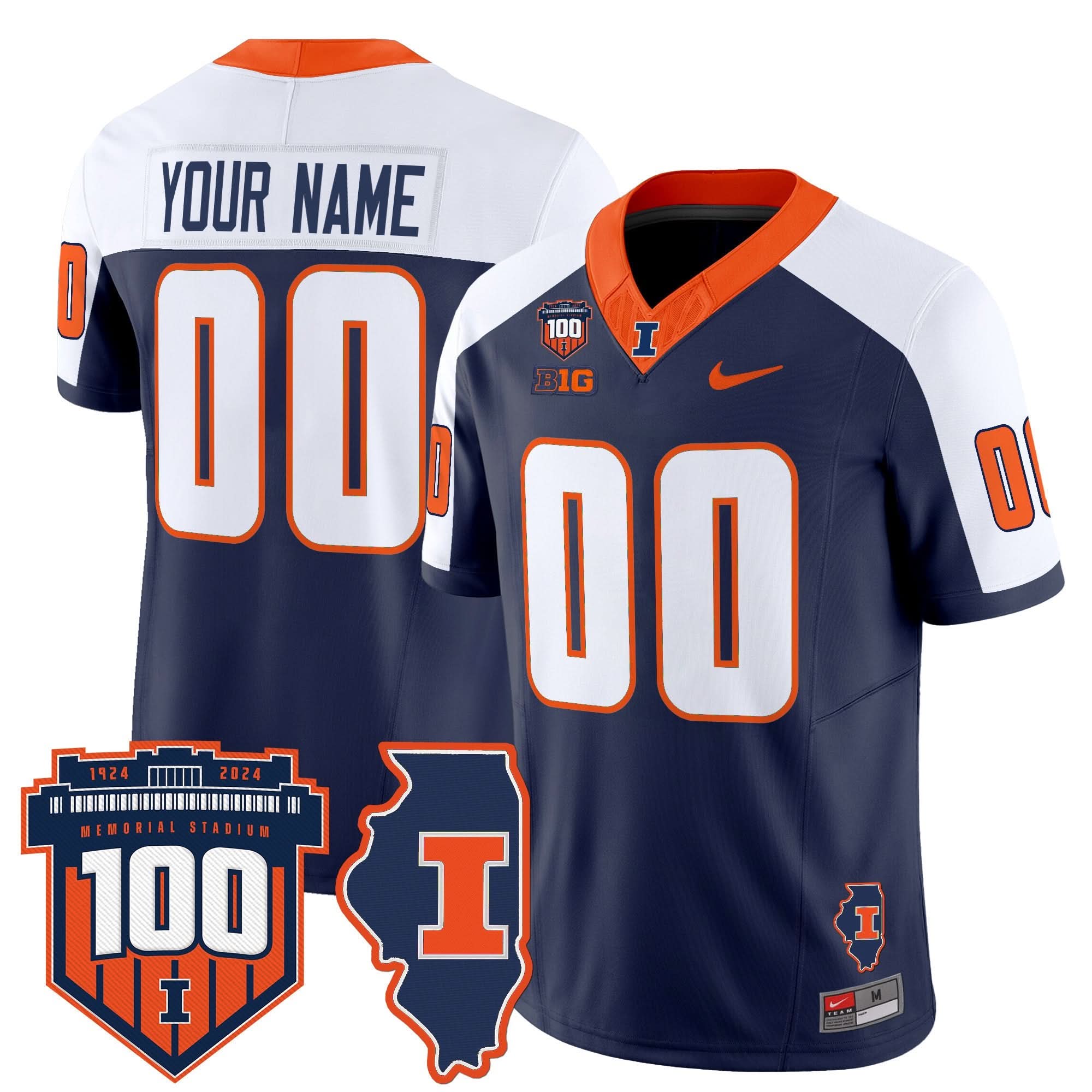 Custom Illinois Fighting Illini Jersey 100th Memorial Stadium Patch Vapor Limited - All Stitched 2 Custom Illinois Fighting Illini Jersey 100th Memorial Stadium Patch Vapor Limited - All Stitched - Image 2