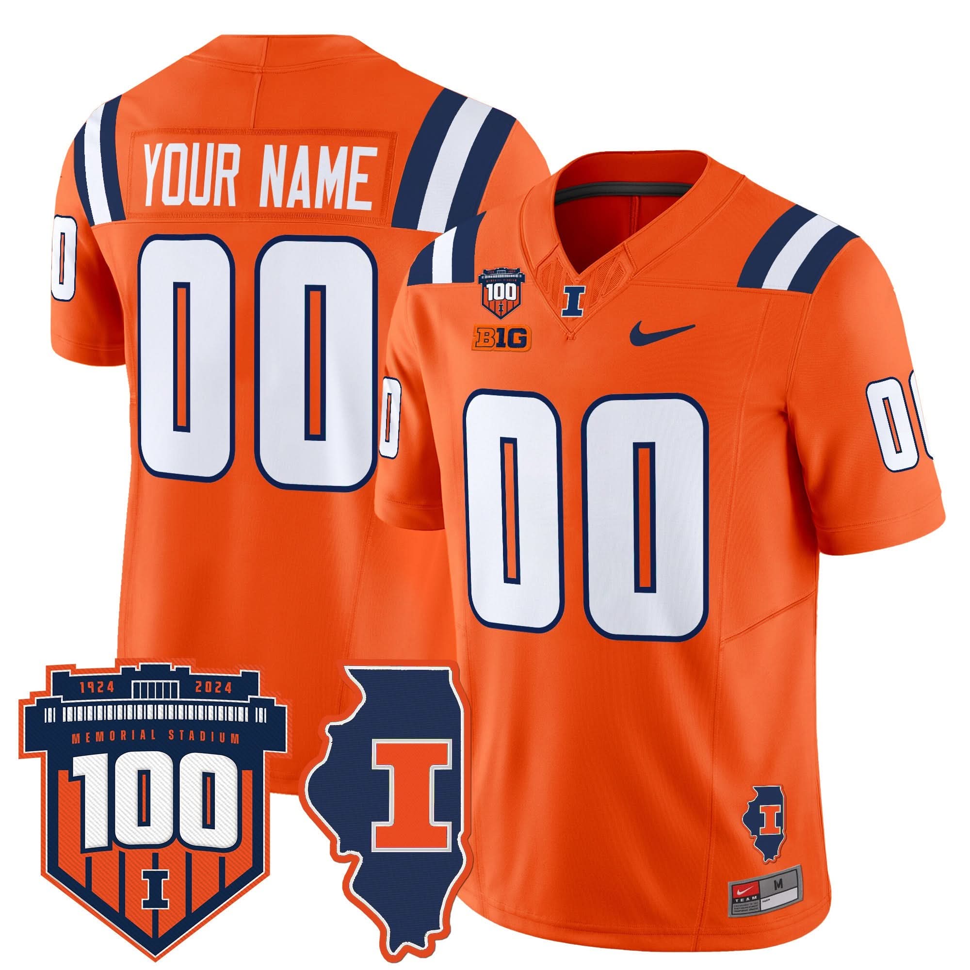 Custom Illinois Fighting Illini Jersey 100th Memorial Stadium Patch Vapor Limited - All Stitched 5 Custom Illinois Fighting Illini Jersey 100th Memorial Stadium Patch Vapor Limited - All Stitched - Image 5