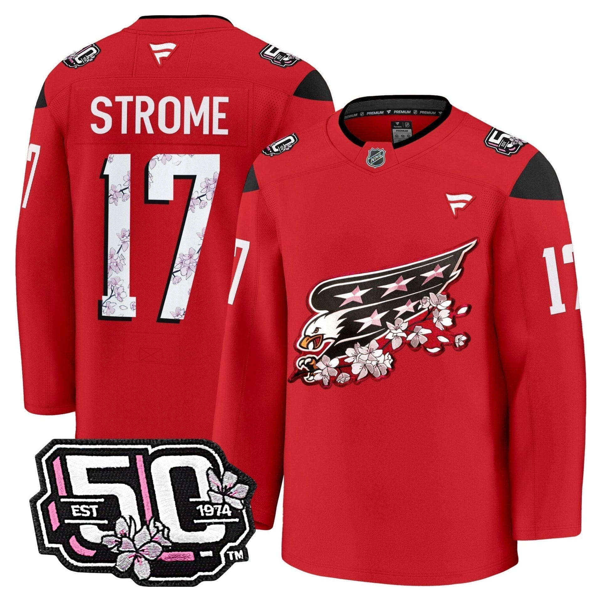 Men Washington Capitals 50th Anniversary Cherry Blossom Premium Jersey - All Stitched 9 Men Washington Capitals 50th Anniversary Cherry Blossom Premium Jersey - All Stitched - Image 9